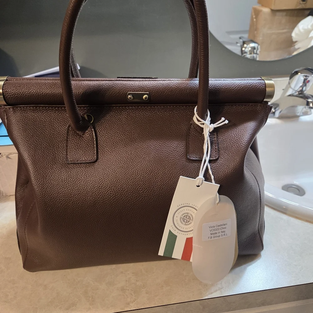 Viola Castellani Brown Leather Handbag - Picture 4 of 5